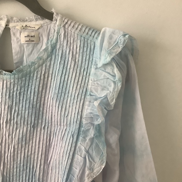 NWT Wilfred Elia Dress Ruffled tie dye blue mini dress size small - Picture 5 of 16